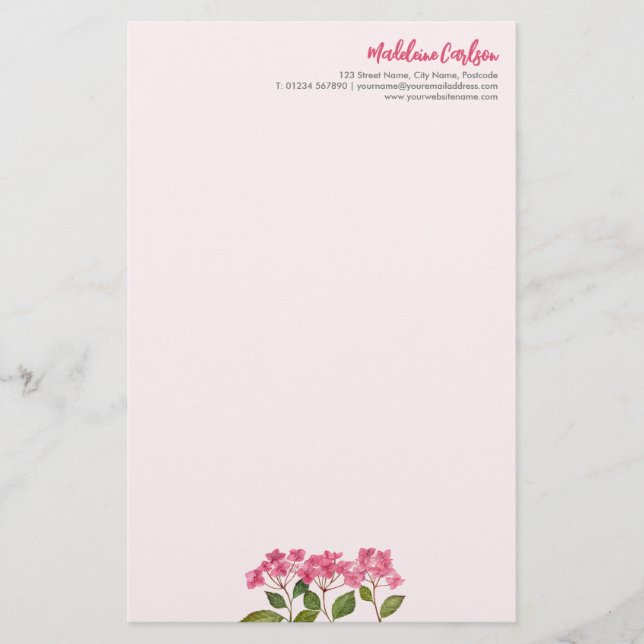 Papeterie Aquarelle rose Hydrangée Lacecaps Illustration (Devant)