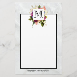 Papeterie Aquarelle rose moderne Bouquet floral Monogramme