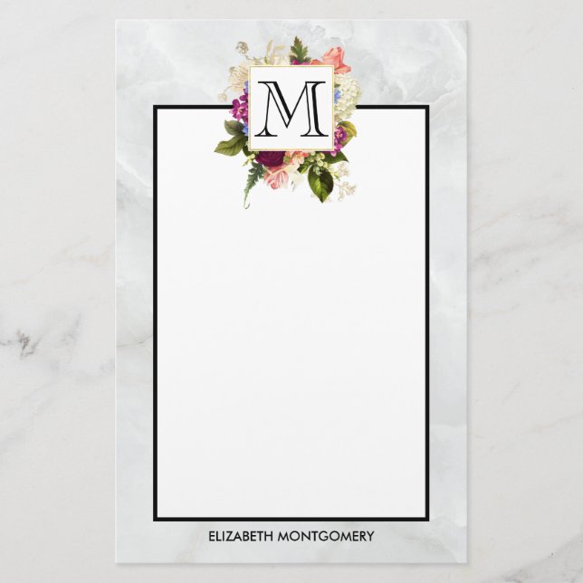 Papeterie Aquarelle rose moderne Bouquet floral Monogramme (Devant)