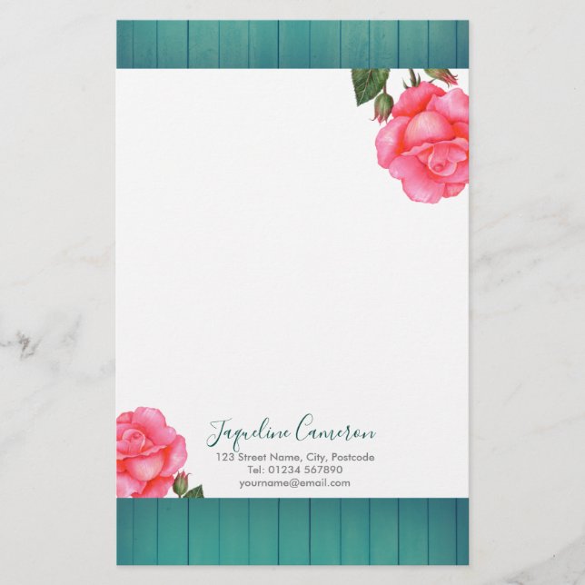 Papeterie Aquarelle rose rose illustration botanique (Devant)