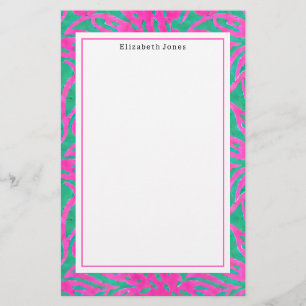 Papeterie Aquarelle rose + vert Damas