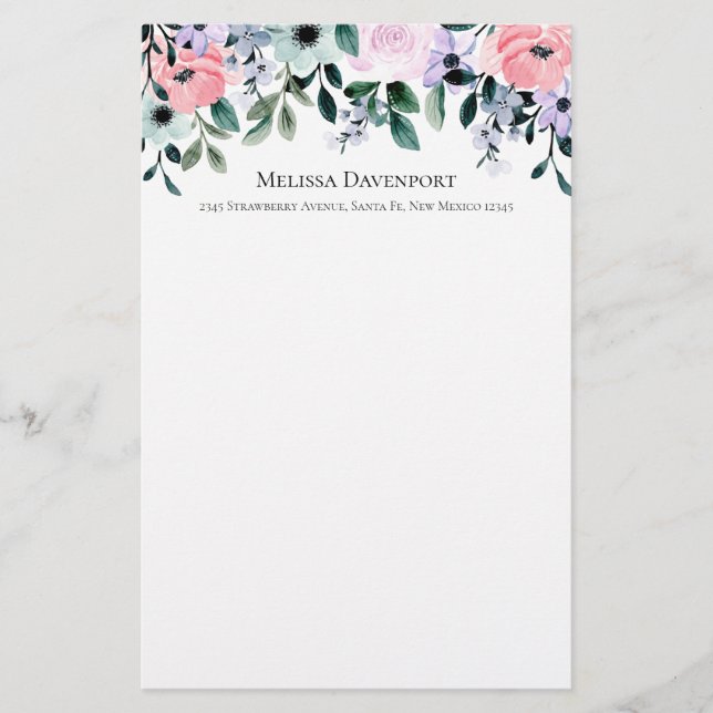 Papeterie Aquarelle rose violet et verte (Devant)