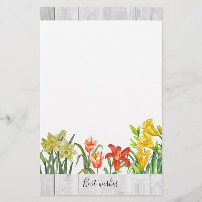 Papeterie Aquarelle rustique Fleurs de printemps Art Floral (Devant)