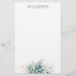Papeterie Aquarelle Succulents Rose Or Vert Élégant