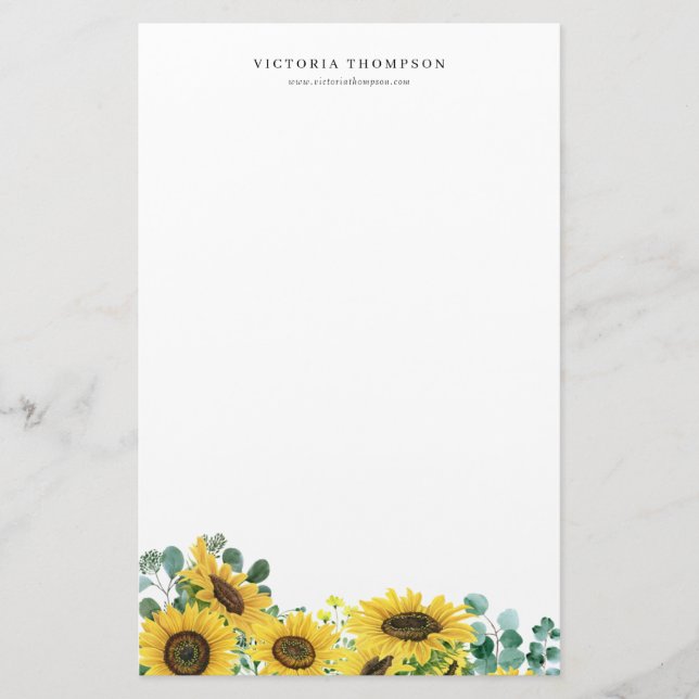 Papeterie Aquarelle tournesol et Eucalyptus Personnalisé (Devant)