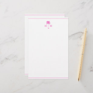 Papeterie Arbre Palmier Palmetto Rose et Blanc Monogramme
