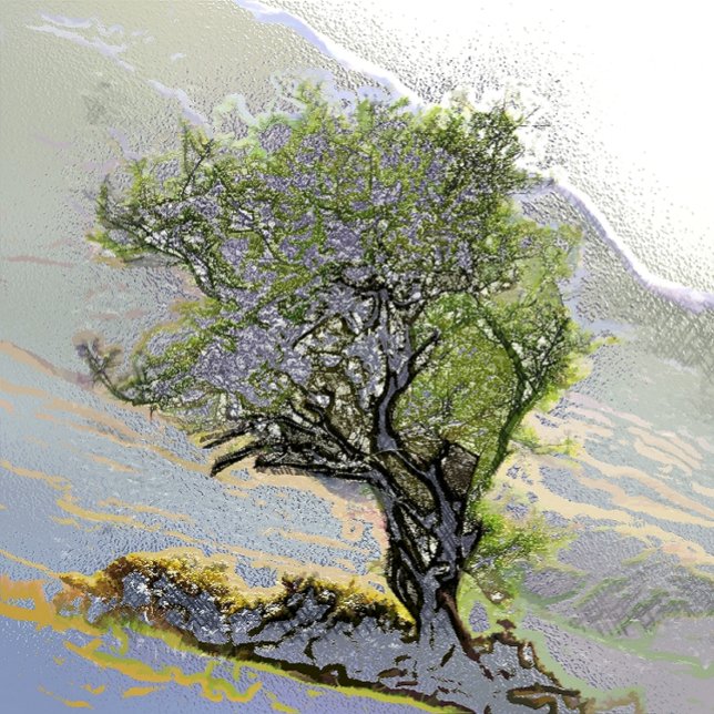 PAPETERIE ARBRES (A beautiful digital oil of a lone mountain tree. )