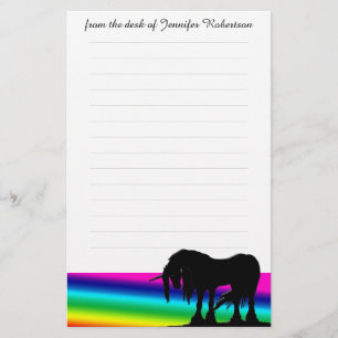 Papeterie Arc en ciel Unicorne Papier à lettres avec lignes