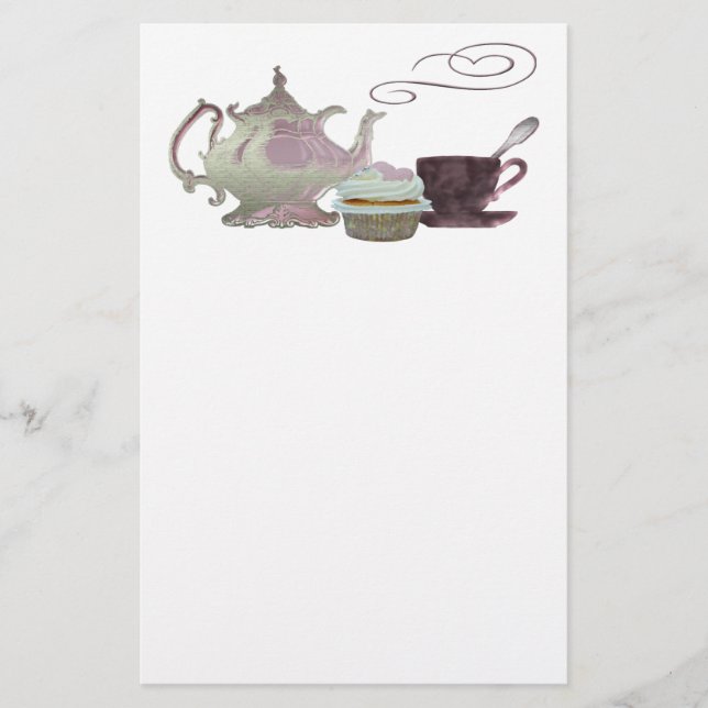 Papeterie Art rose de théière, de tasse de thé et de petit (Devant)