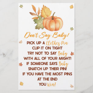 Papeterie Automne Citrouille Feuilles ne pas dire Baby showe
