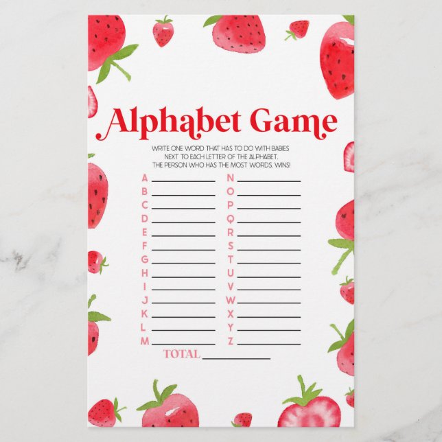 Papeterie Baby shower Alphabet de fraises Berry (Devant)