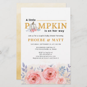 Papeterie Baby shower citrouille Aquarelle Lilac Rose