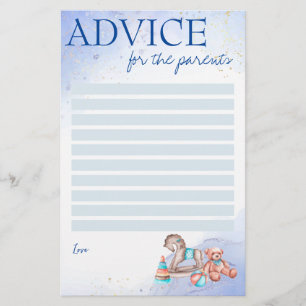 Papeterie Baby shower conseil pour les parents jeu bleu