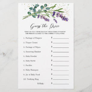 Papeterie Baby shower Devis Prix Jeu Lavender Eucalyptus