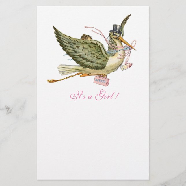Papeterie BABY SHOWER FILLE STORL rose blanc (Devant)