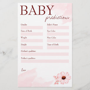 Papeterie Baby shower jeu de prédiction rose pour une petite