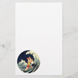 Papeterie Baiser vintage d'amants d'art déco dans les vagues