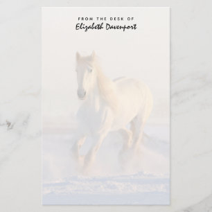 Papeterie Beau Cheval Blanc Galloping dans la neige