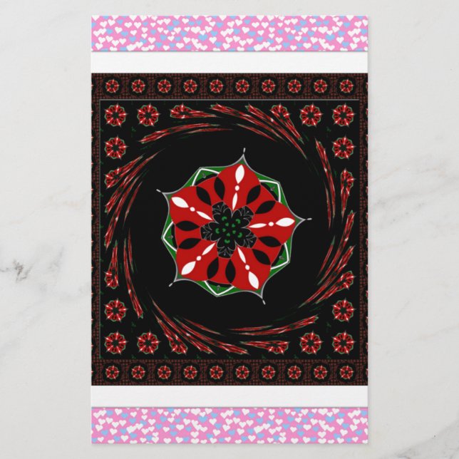 Papeterie Beau rose Bleu Blanc Coeurs d'amour Design (Devant)