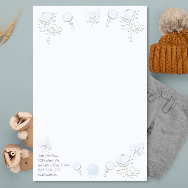 Papeterie Bébé Coeur Rattle Pale Bébé teint bleu (Créateur téléchargé)