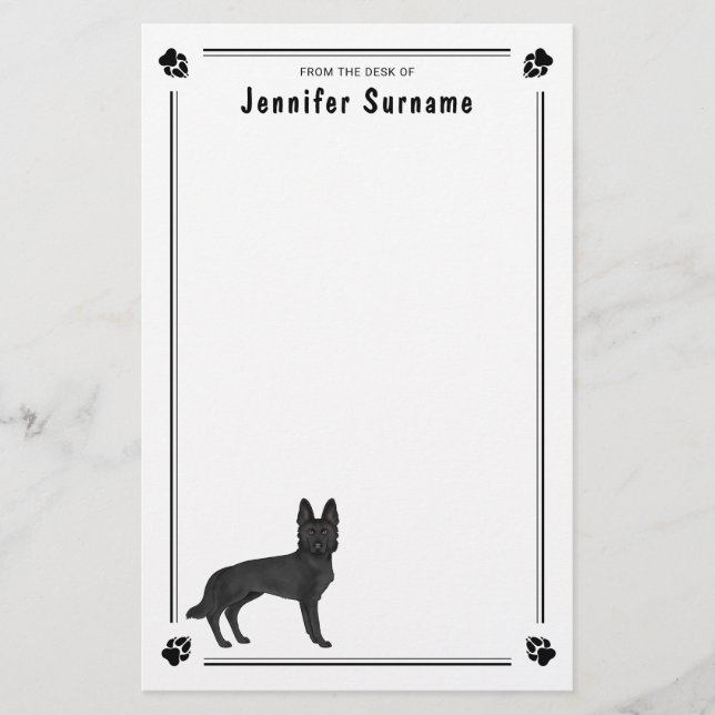Papeterie Berger Allemand Noir Chien GSD Avec Texte Personna (Devant)