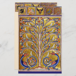 PAPETERIE BESTIAIRE MÉDIÉVAL, OISEAUX SUR L'ARBRE DE VIE, DR