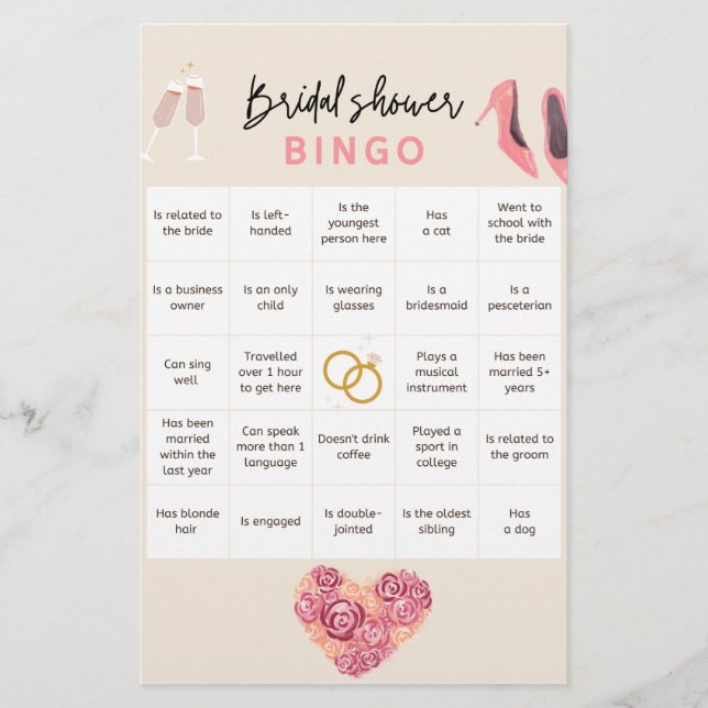 Papeterie Bingo pour enterrement de vie de jeune fille (Devant)