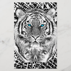 Papeterie Black and White Blue Eyes sauvage Tiger visage