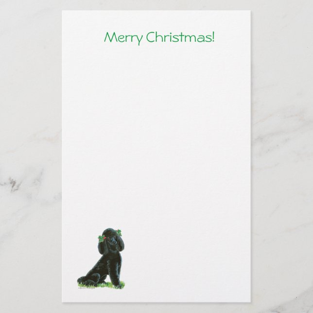 Papeterie Black Poodle Christmas Holly Art Cadeaux & Cards (Devant)