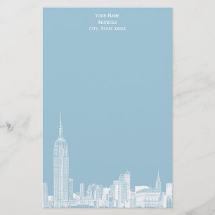 Papeterie Blanc NYC Skyline Etch 01 Papier à lettres Lt Blue