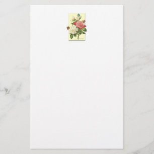 Papeterie Blanc rose Vintage Roses botaniques