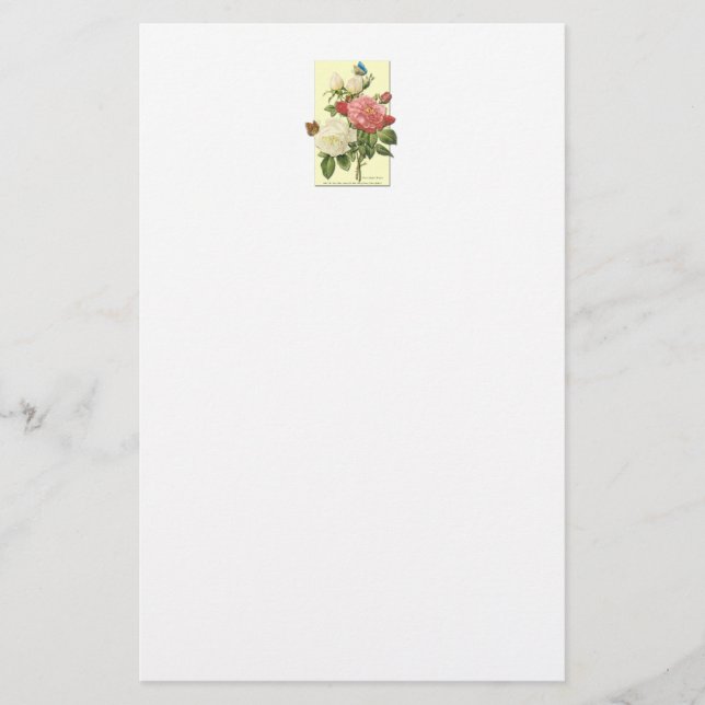 Papeterie Blanc rose Vintage Roses botaniques (Devant)