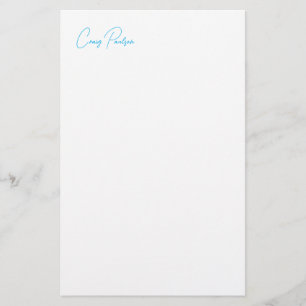 Papeterie Bleu Blanc Votre Nom Calligraphie Unique Minimalis