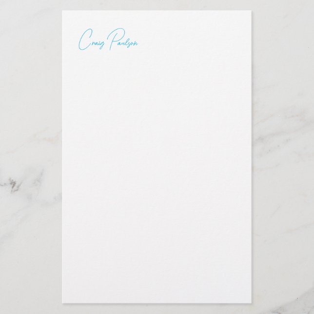 Papeterie Bleu Blanc Votre Nom Calligraphie Unique Minimalis (Devant)