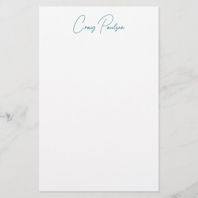 Papeterie Bleu Blanc Votre Nom Calligraphie Unique Minimalis (Devant)