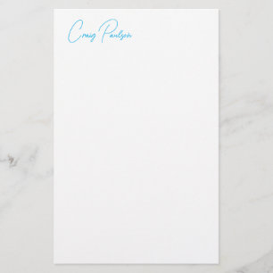 Papeterie Bleu Blanc Votre Nom Calligraphie Unique Minimalis