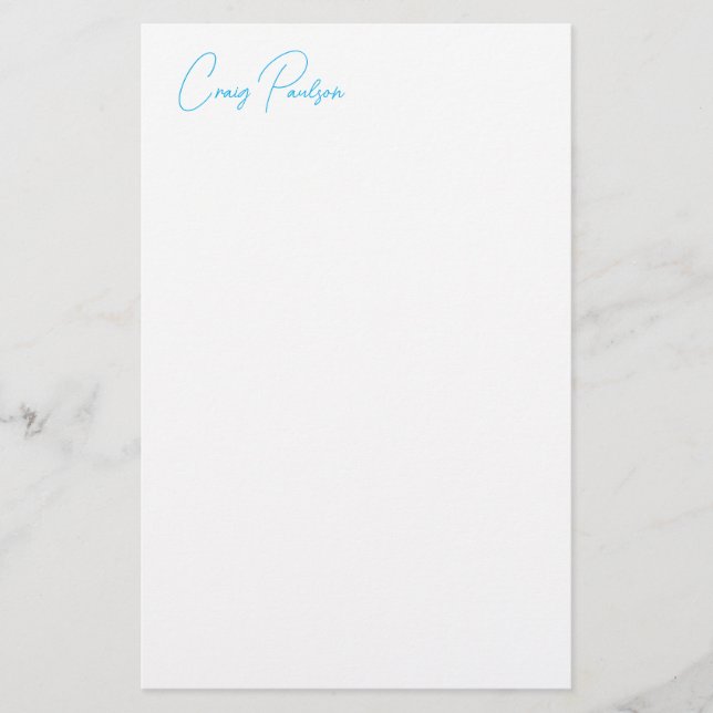 Papeterie Bleu Blanc Votre Nom Calligraphie Unique Minimalis (Devant)