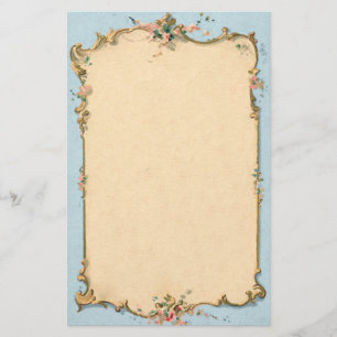Papeterie Bleu vintage avec la frontière florale