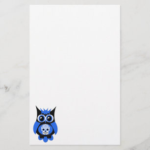 Papeterie bleue de hibou de crâne de sucre