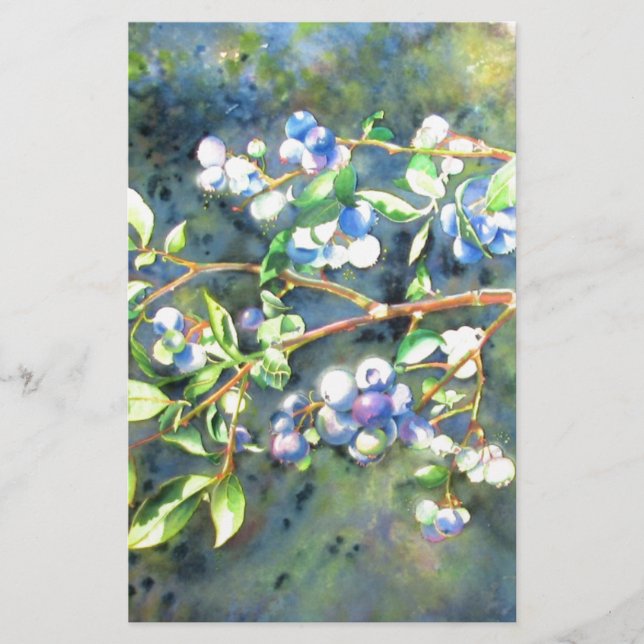Papeterie Bleuets, fruit romantique Peinture d'aquarelle (Devant)