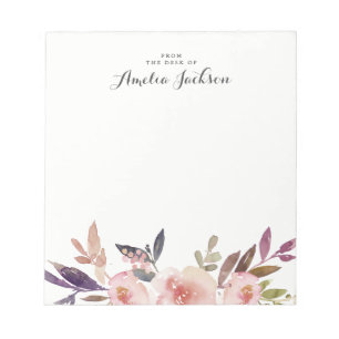 Papeterie Bloc-Notes Personnalisé Fleurs Aquarelle