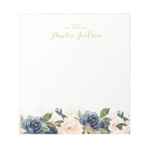 Papeterie Bloc-Notes Personnalisé Fleurs Rose Pâle