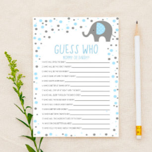 Papeterie Blue Elephant Devine Qui Baby shower Jeu