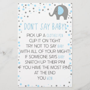 Papeterie Blue Elephant ne pas dire Baby shower jeu