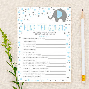 Papeterie Blue Elephant Trouver Baby shower invité Jeu