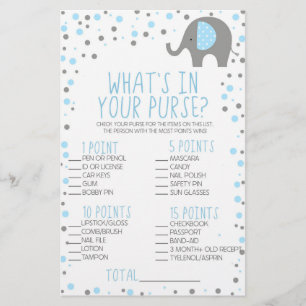 Papeterie Blue Elephant What's In Purse Baby shower Jeu