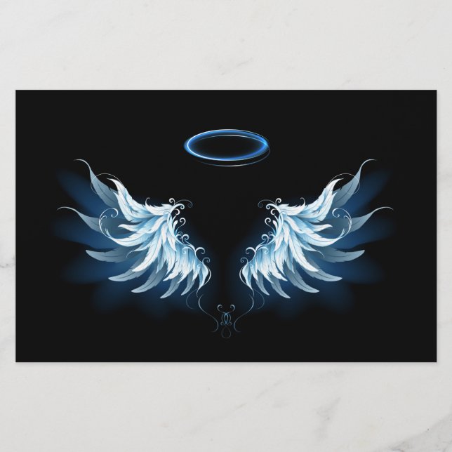 Papeterie Blue Glowing Angel Wings on black background (Devant)