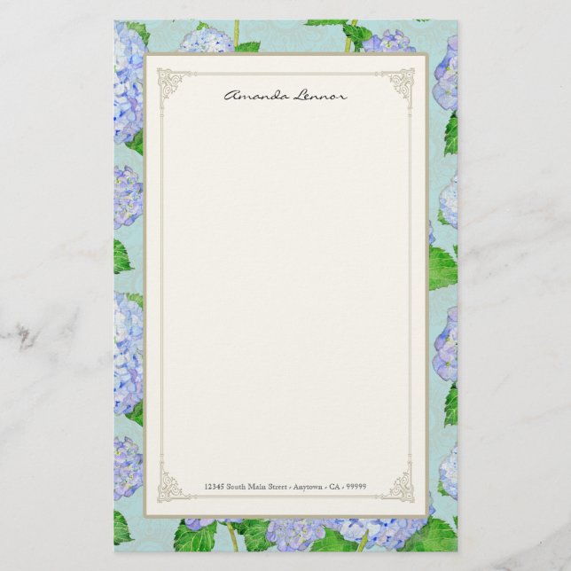 Papeterie Blue Hydrangea dentelle Floral Formal Élégant Mari (Devant)