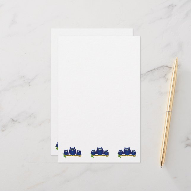 Papeterie Blue Owls Design (Devant/Arrière en situation)