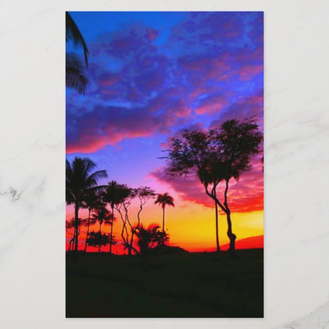 Papeterie Blue Red Sunset Exotic Hawaiian Beach Palm Trees (Devant)